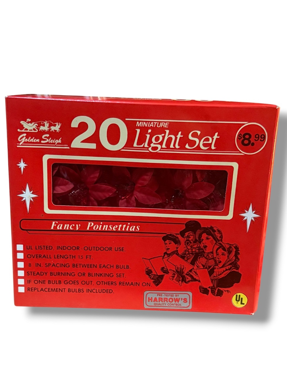 Vintage Christmas Poinsettia string lights